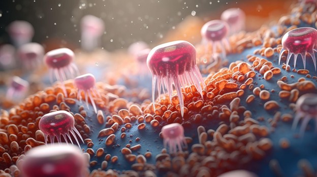 Bacteria on the surface of a tooth